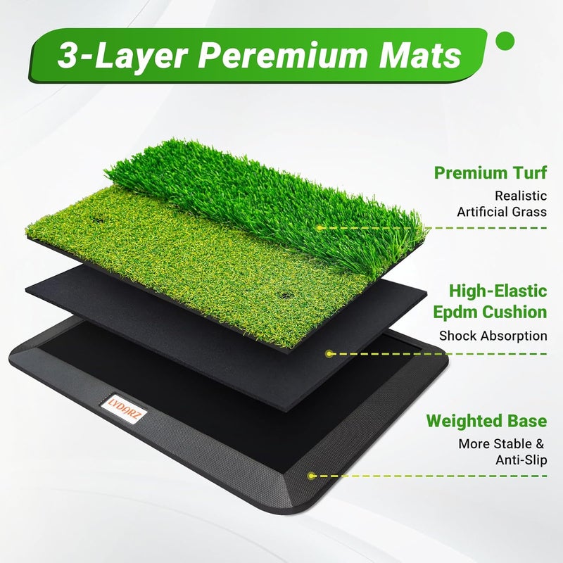 LYDARZ Golf Hitting Mats Training Equipment, Golf Practice Mat with Instant Swing Path Feedback, 3 Replaceable Golf Training Mats with No-Slip Heavy Duty Rubber Base - Image 3